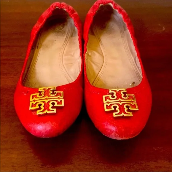 Tory burch red flat shoes cheap